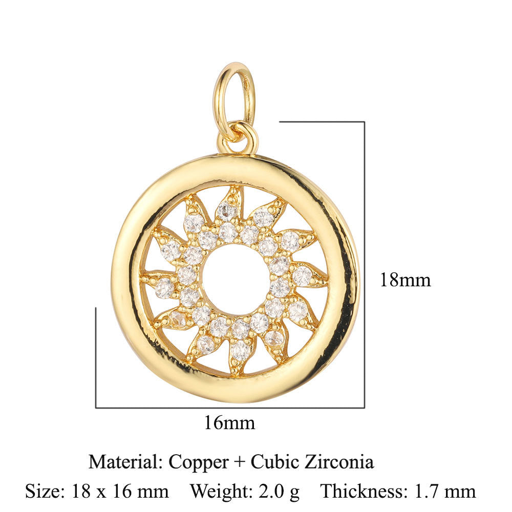 Colgante de cobre y circonita con forma de estrella y sol 