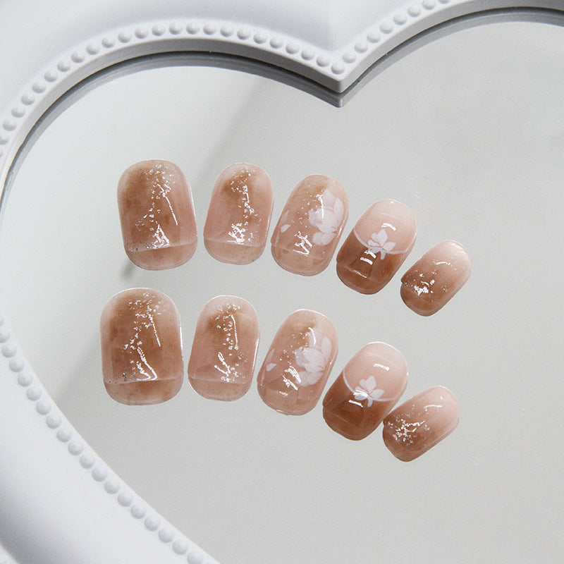 Autumn Winter Flower Ombre Short French Nail Stickers