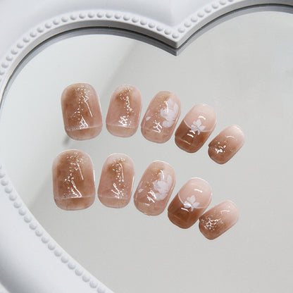 Autumn Winter Flower Ombre Short French Nail Stickers