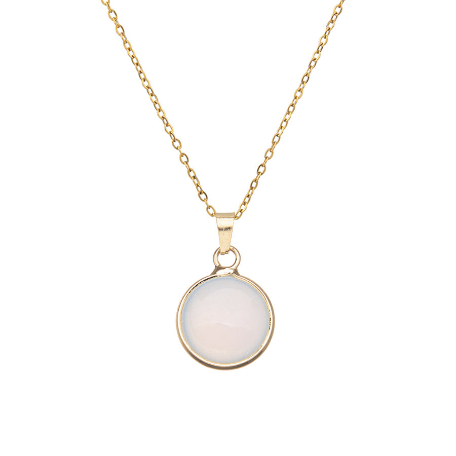 Colar redondo de cristal com pingente de aço inoxidável 