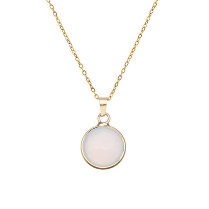 Colar redondo de cristal com pingente de aço inoxidável 