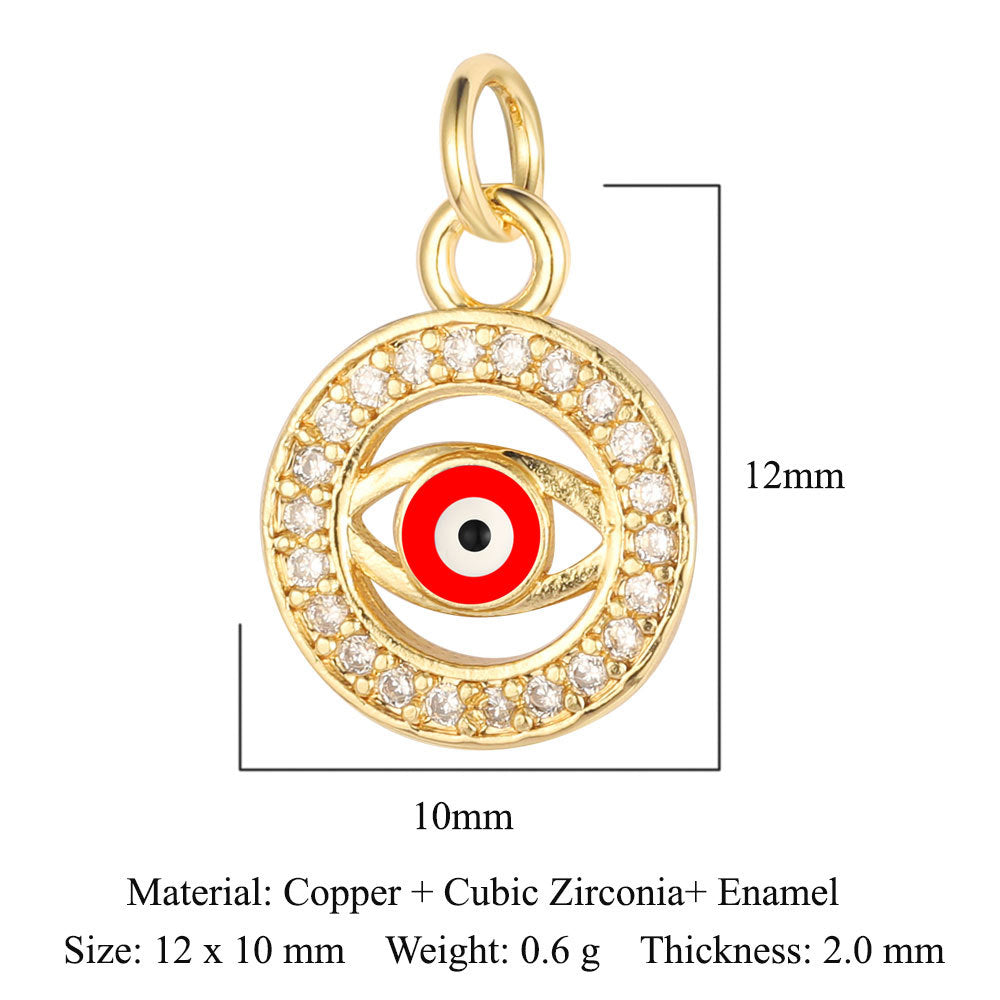 Colgante de cobre y circonita con forma de ojo del diablo y siete cuentas 