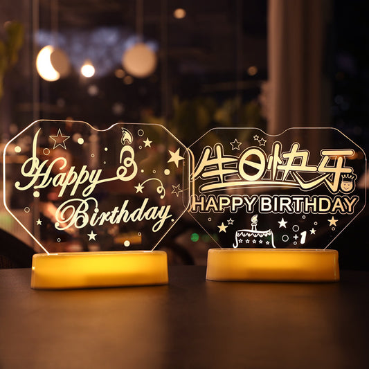 Letrero luminoso LED de feliz cumpleaños, luz luminosa con letras 