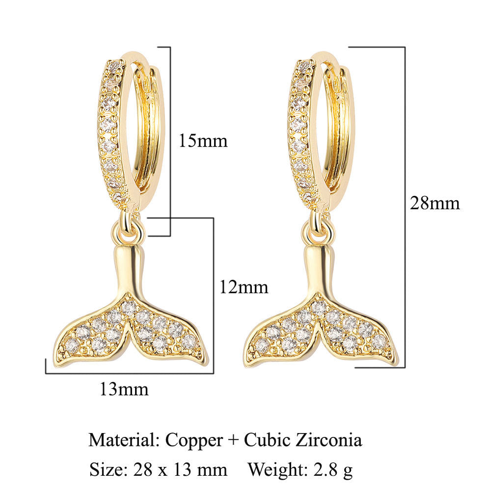 Crescent Star Flower Copper Zircon Women's Earrings