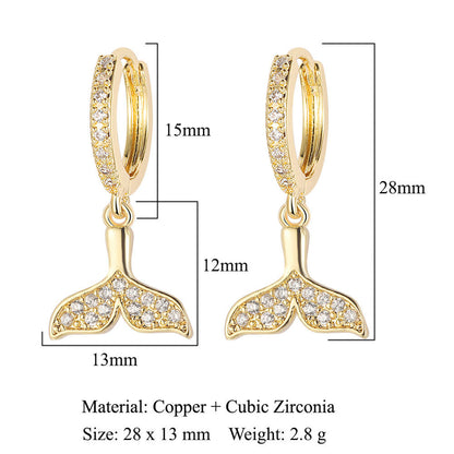 Crescent Star Flower Copper Zircon Women's Earrings