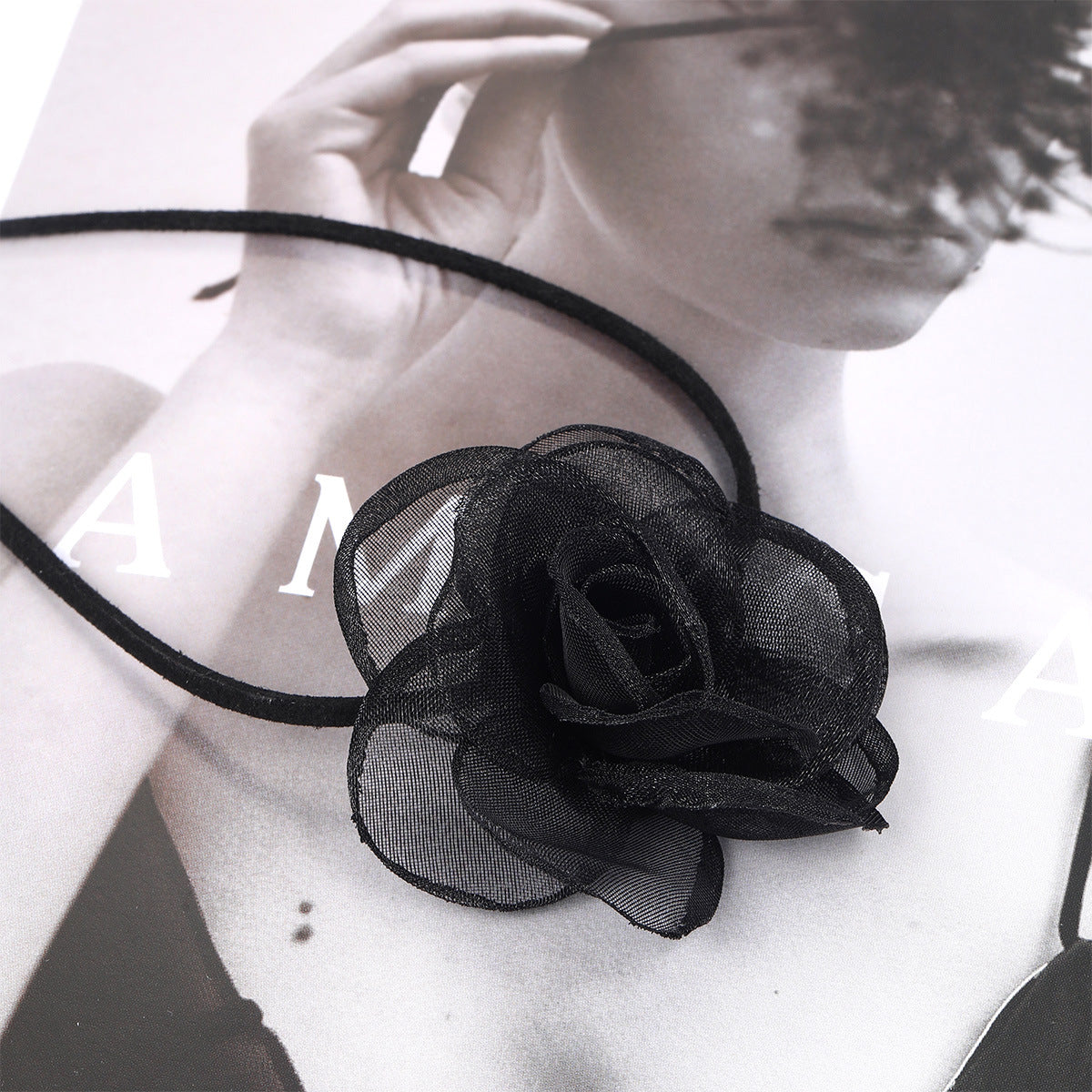 Flocked Rose Choker Necklace