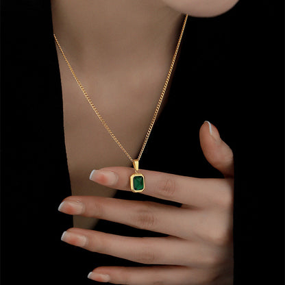 French Style Emerald Pendant Necklace, Elegant 18K Gold