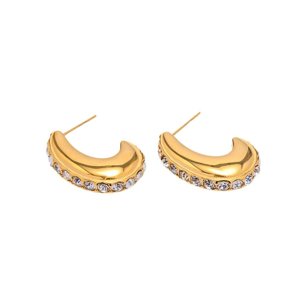 Gold and diamond stainless steel earrings