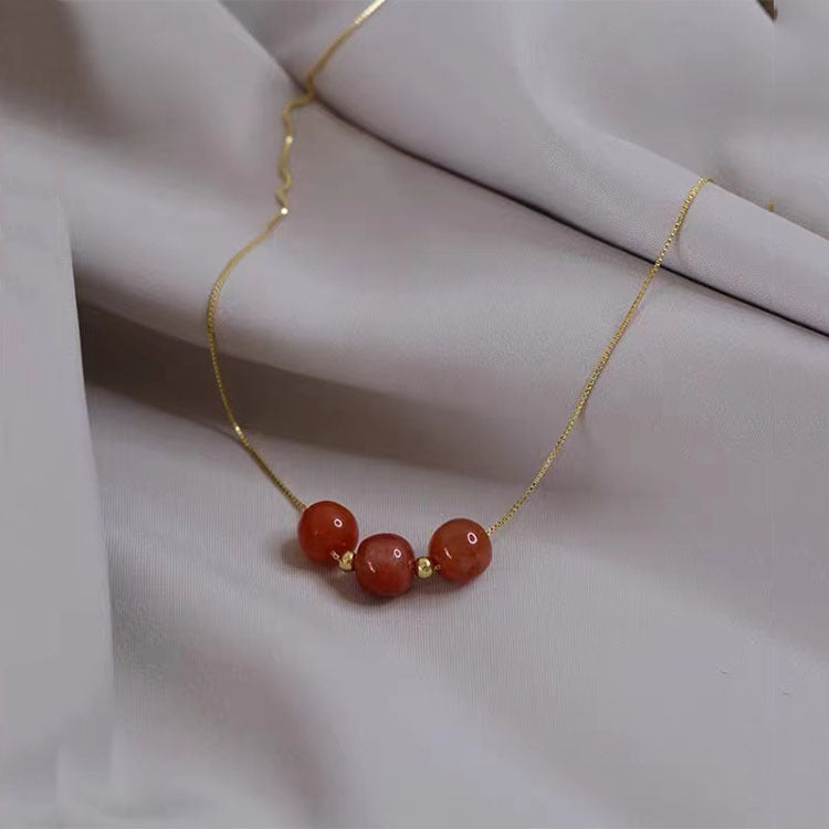 Women's Agate Bead Titanium Steel Necklace & Bracelet – Non-Fading