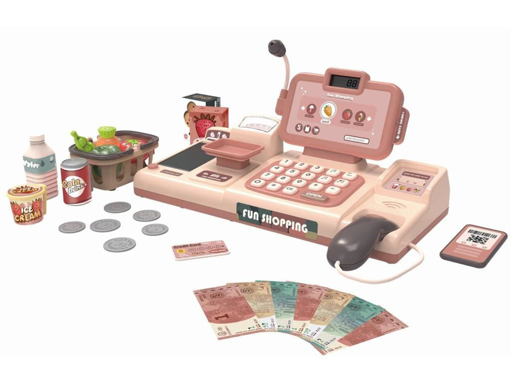 Caja registradora de supermercado para niños, juguete con simulación de pago por teléfono móvil, mostrador de cajero multifuncional, juego de simulación para niñas 