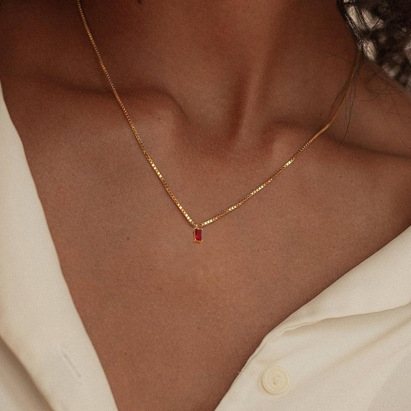 Square Zircon Gold Birthstone Necklace