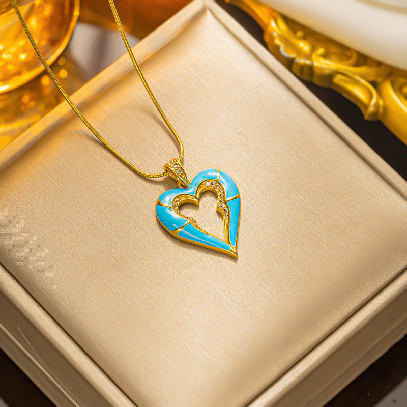 18K Gold-plated Titanium Snake Bone Chain Heart Pendant