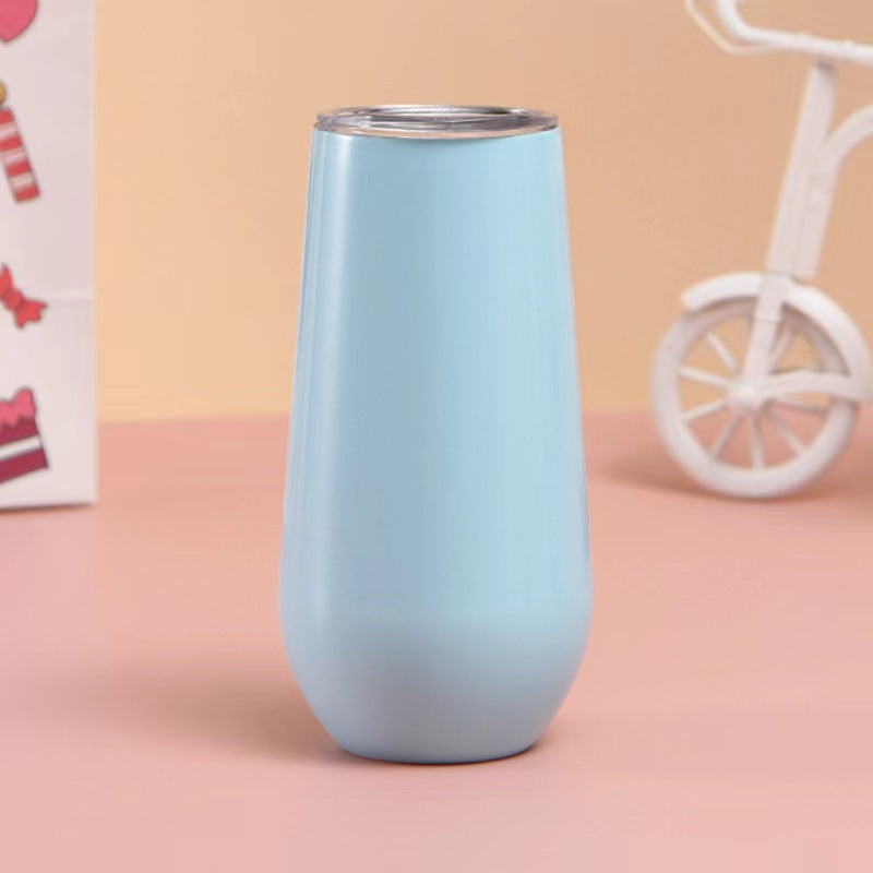 Double layer stainless steel 6oz long neck red wine glass