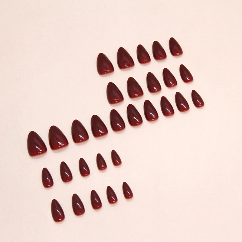 Burgundy Pointed Fake Nails 30 Pieces