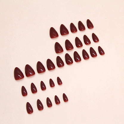 Burgundy Pointed Fake Nails 30 Pieces