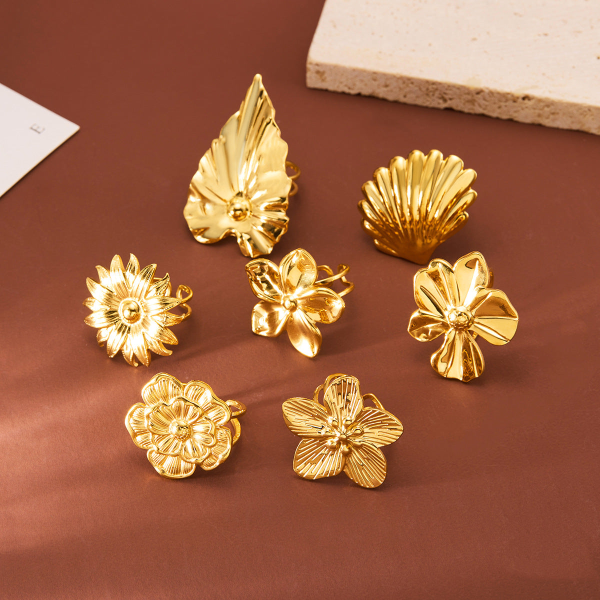 Gold Titanium Steel Flower Ring