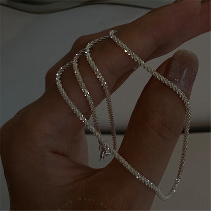 Collar de cadena de clavícula doble apilada en plata 