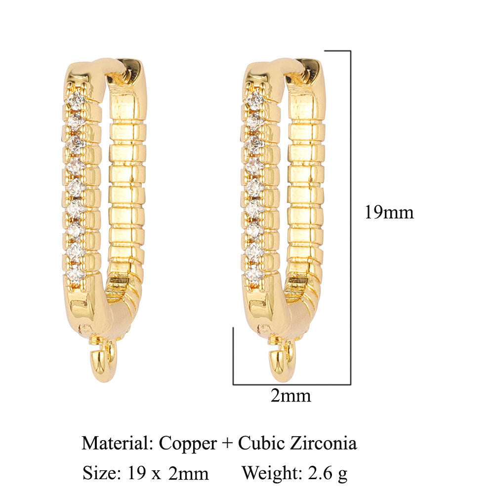 Hebilla de oreja para mujer con microincrustaciones de cobre y diamantes cuadrados 