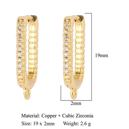 Hebilla de oreja para mujer con microincrustaciones de cobre y diamantes cuadrados 