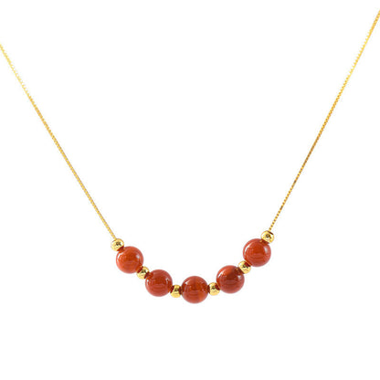 Transfer bead agate titanium steel necklace