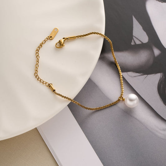 Gold Pearl Chain Bracelet