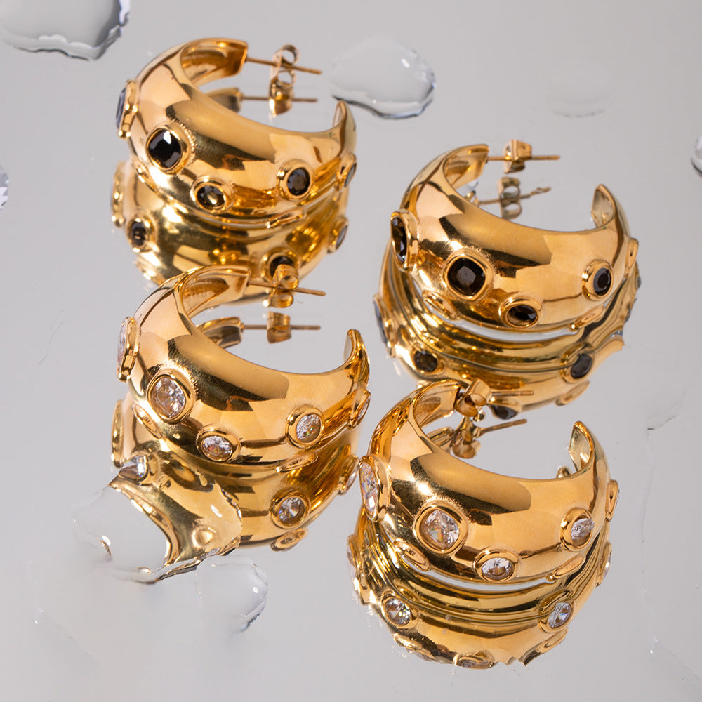 Black Zirconia Crescent Earrings