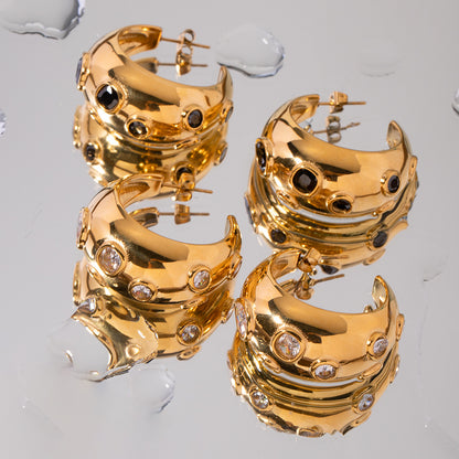 Black Zirconia Crescent Earrings