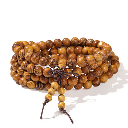 Gold Sandalwood Buddha Bead Bracelet 108 Golden Silk Wood