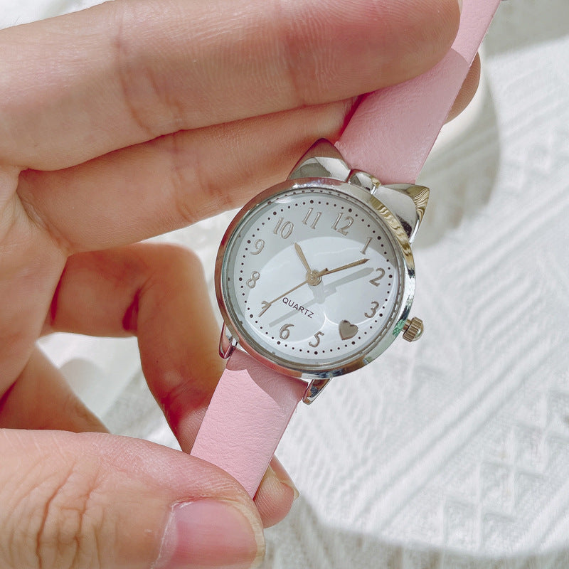 Reloj digital de cuarzo de cuero para niños con bonito lazo en forma de corazón 