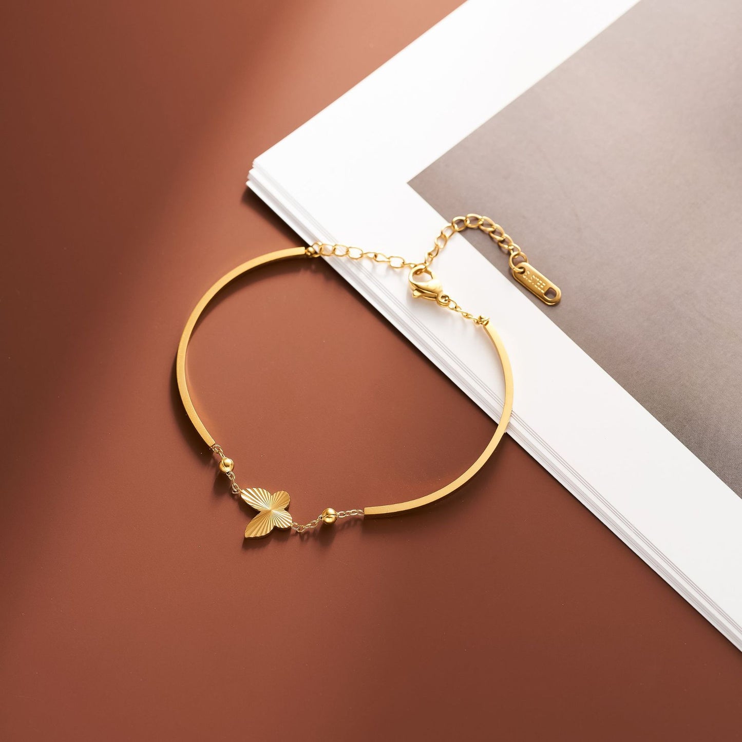 Women's Titanium Steel 18K Gold-Plated Butterfly Floral Bracelet