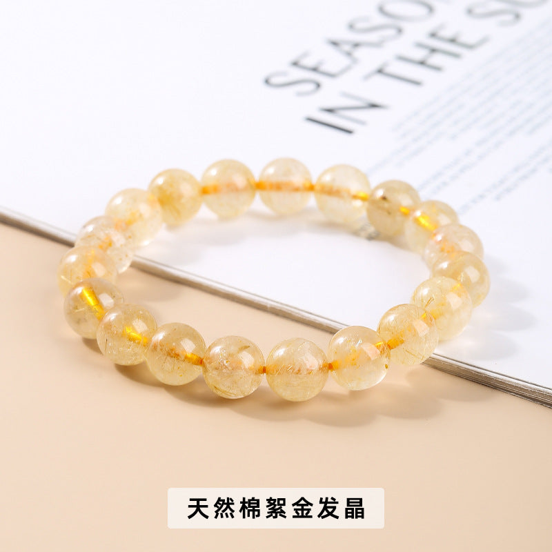 Titanium crystal round bead bracelet, yellow hair crystal jewelry.