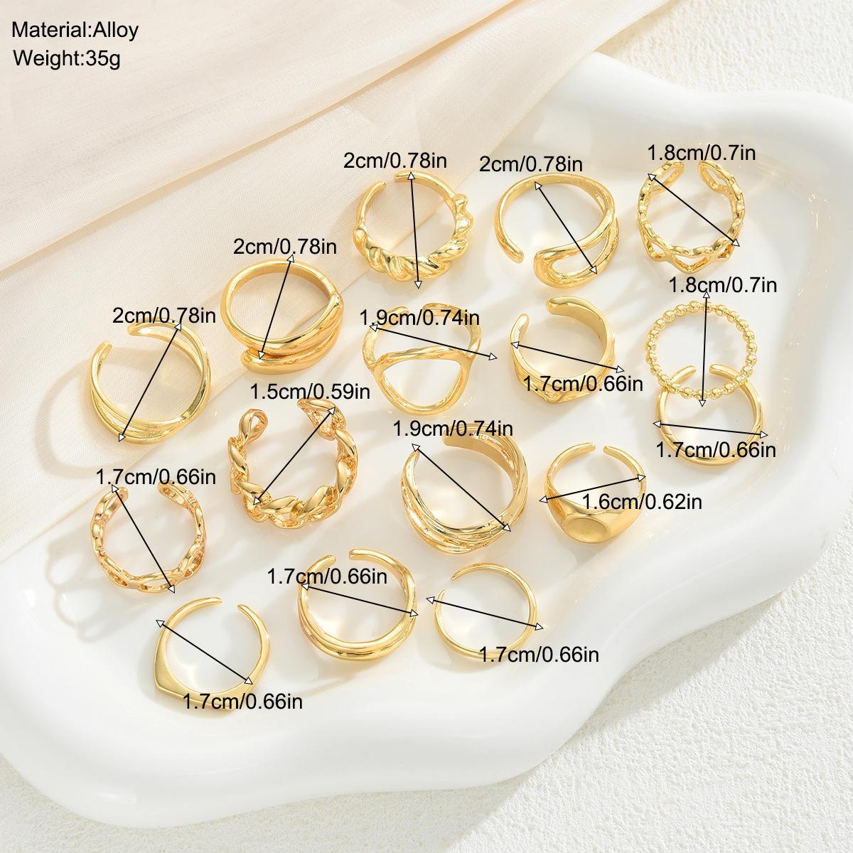 16-Piece Geometric Oval Gold-Plated Ring Set