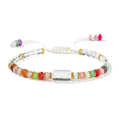 Pulsera tejida con cuentas redondas de cristal blanco y cuentas de ábaco de piedra de colores 