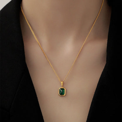 French Style Emerald Pendant Necklace, Elegant 18K Gold