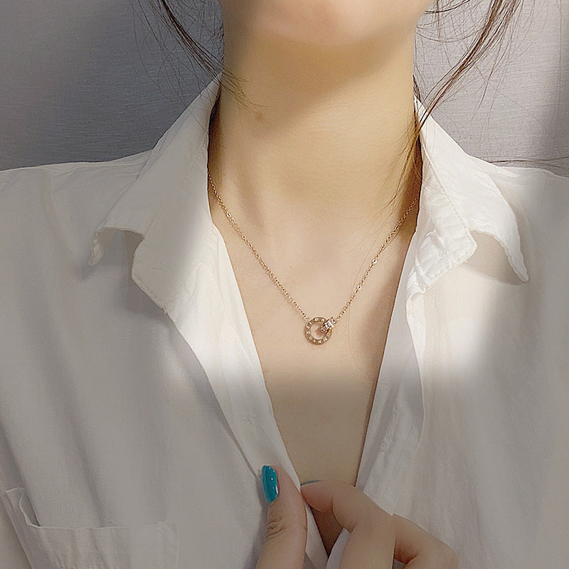 Titanium Steel Double Ring Necklace