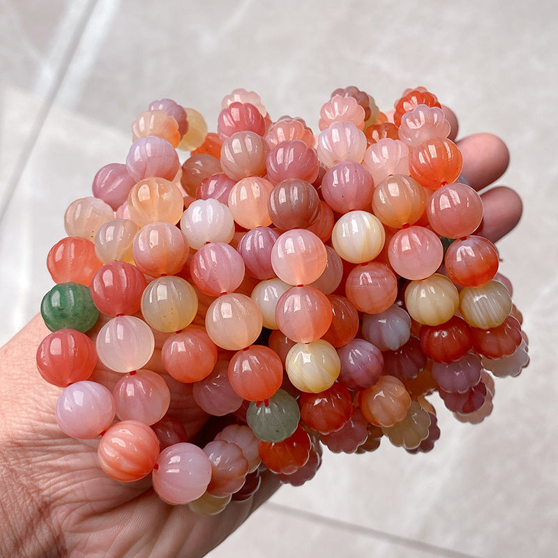 Pink Salt Source Agate Pumpkin Bead Bracelet