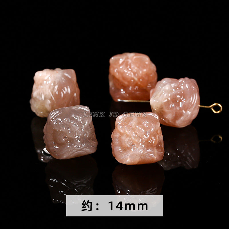 Cuentas sueltas con grabado de cabeza de león de obsidiana plateada y cristal 