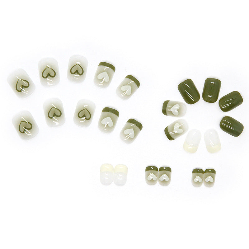 Summer Short Green Heart Wearable Nails