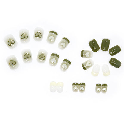Summer Short Green Heart Wearable Nails