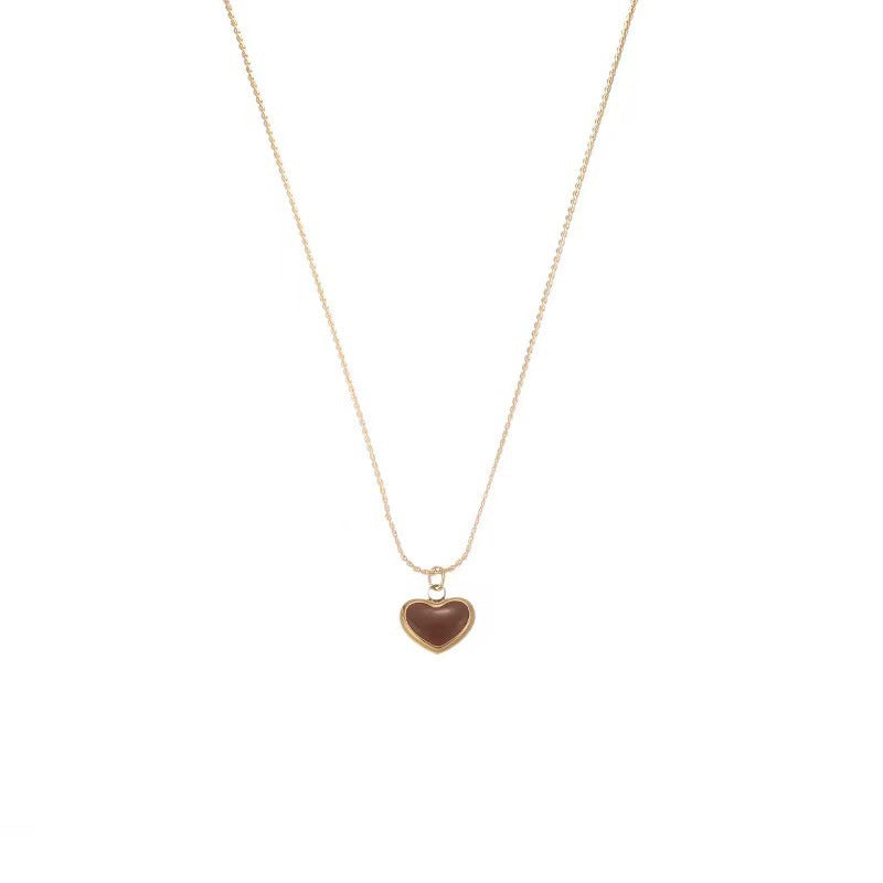 Collar con colgante de esmalte de corazón rojo, elegante cadena de acero de titanio 