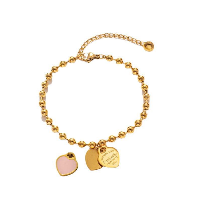 Heart Enamel Pendant Bracelet - 18K Gold Plated