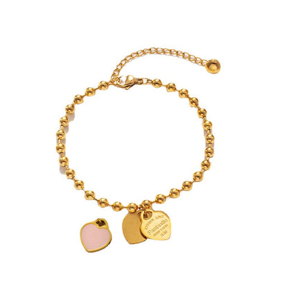 Heart Enamel Pendant Bracelet - 18K Gold Plated