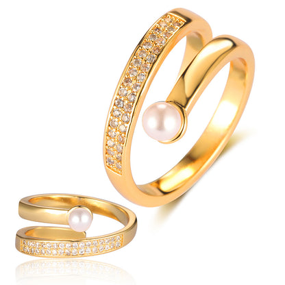 Pearl Flower Love Lock Bow Ring
