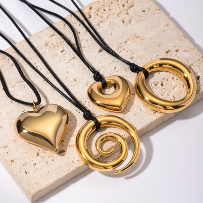 Stainless Steel Wax Rope Circle Necklace