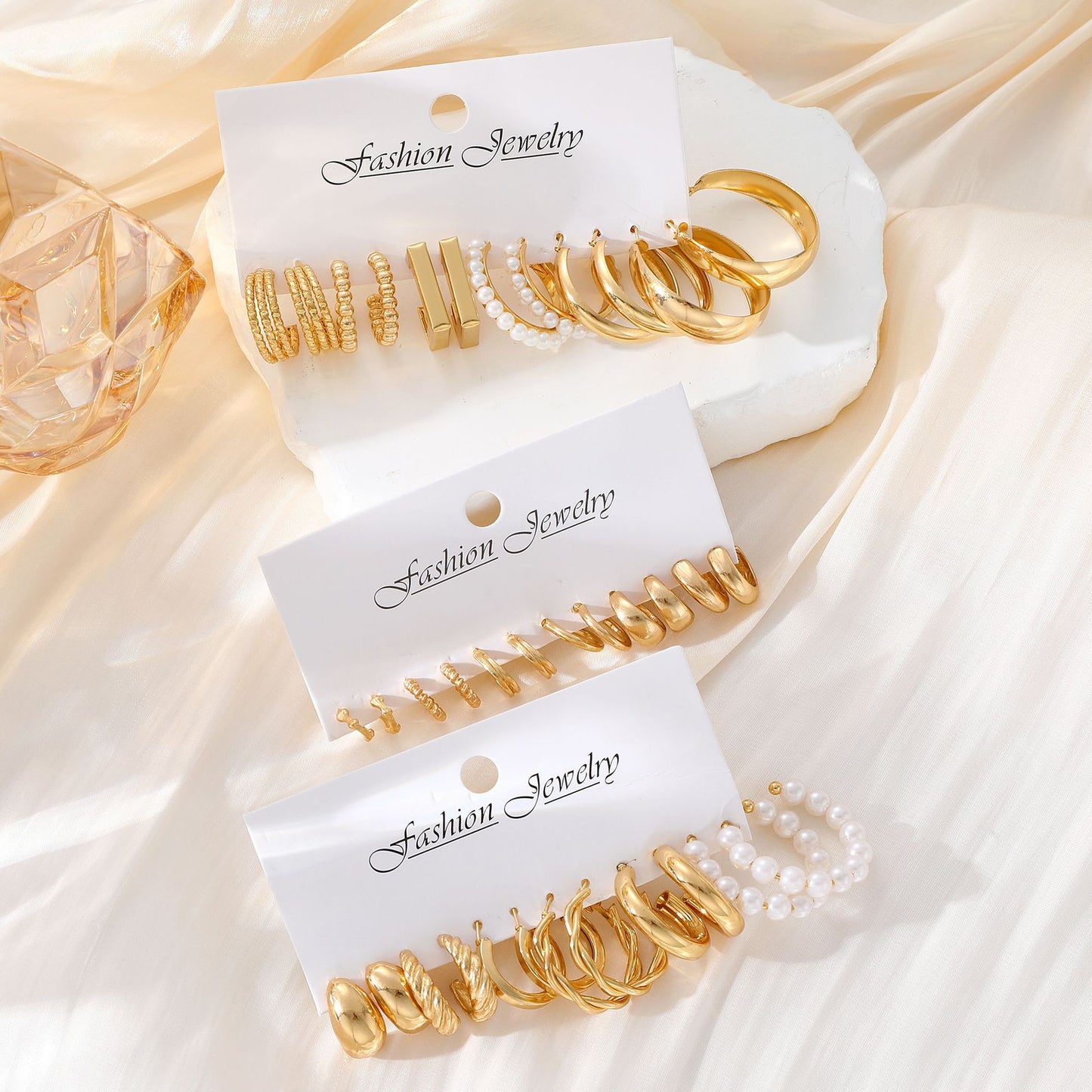 Geometric Pearl Earring Set (8-piece)