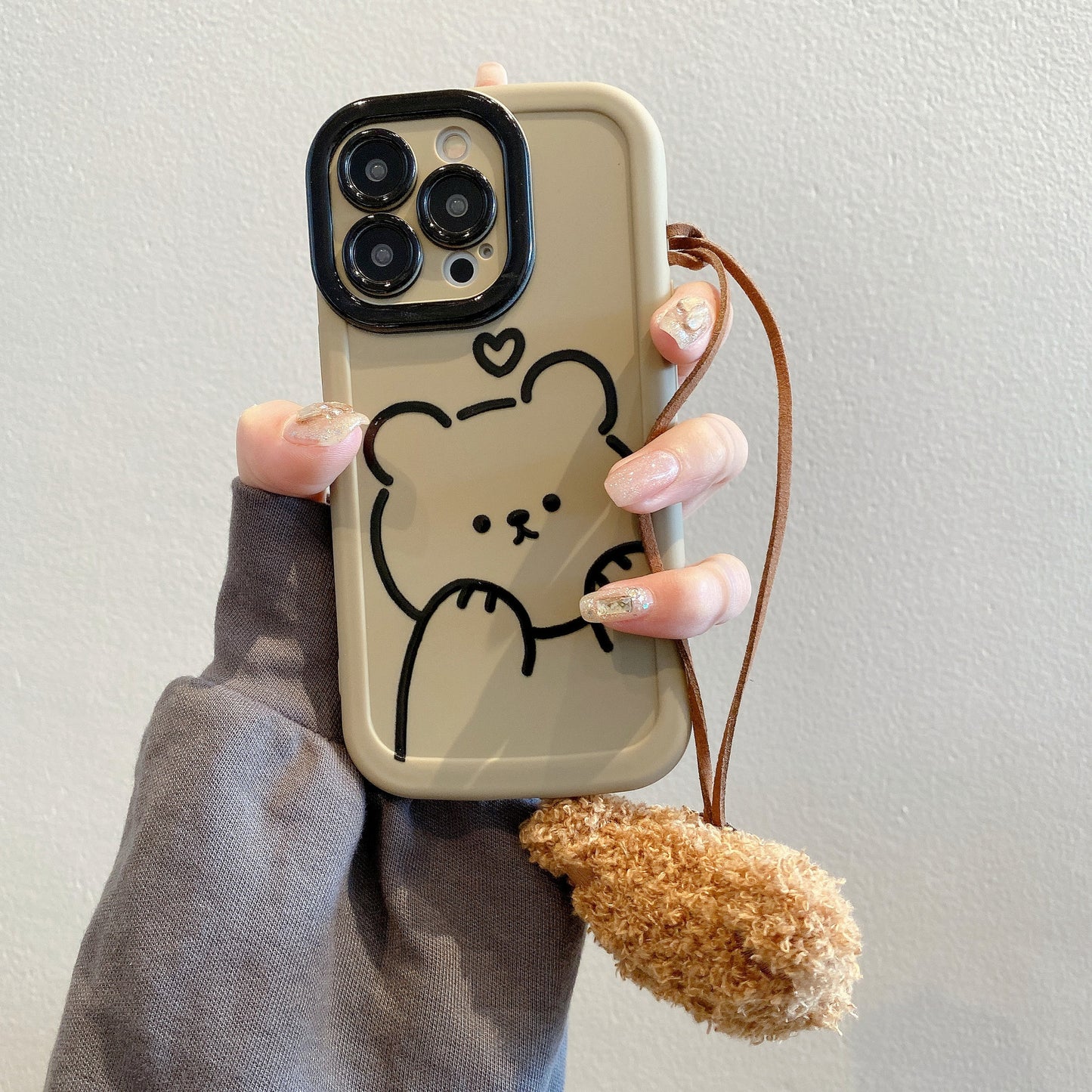 Funda tipo puff para iPhone 15 Pro 12 con diseño de oso adorable y a prueba de golpes 