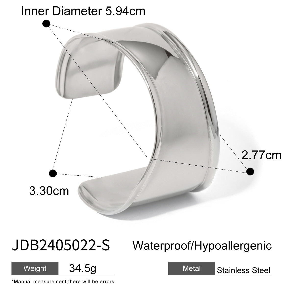 18k gold stainless steel wide bracelet