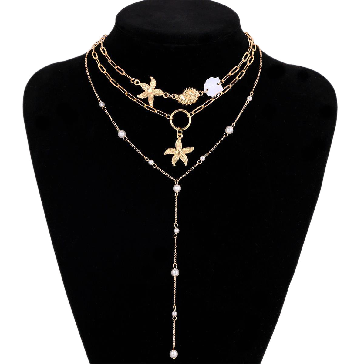 Starfish Shell Pearl Necklace Set