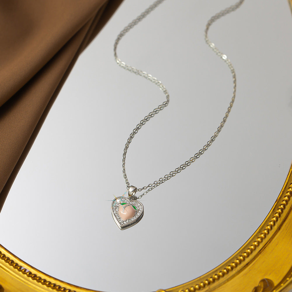 Women's Pink Peach Love Pendant Collarbone Necklace