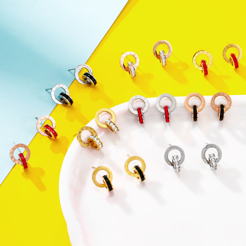 Rose Gold Titanium Steel Small Circle Heart Stud Earrings